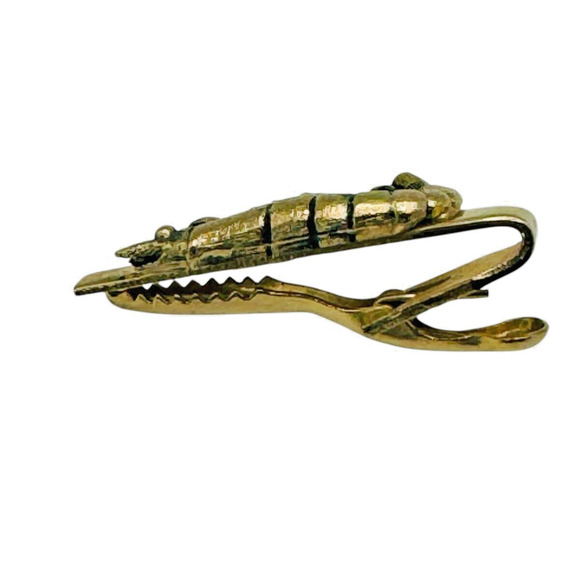 Vintage Gold Toned Signed Shrimp JOLLE Tie Bar Clip Nautical - Very Rare - Picture 5 of 5